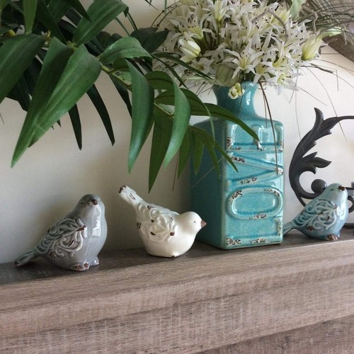 Multicolor Distressed Ceramic Bird Figurines - Ideal Home & Garden Decor Set - Picture 7 of 9