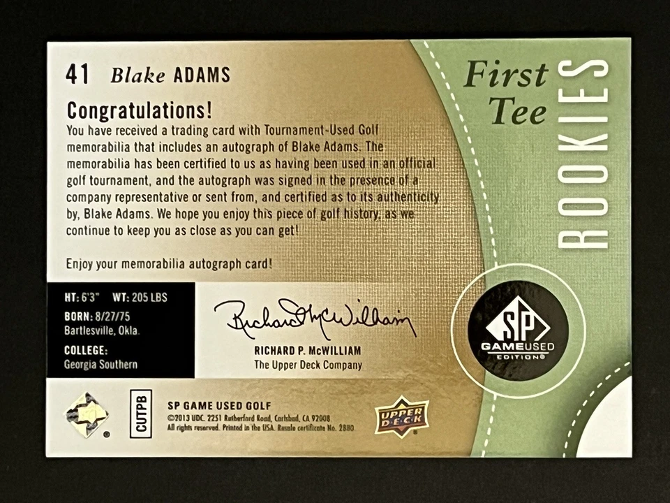 2014 GOLF SP GAME USED Blake Adams First Tee Rookies Auto Shirt Relic #047/399 - Image 2 of 3