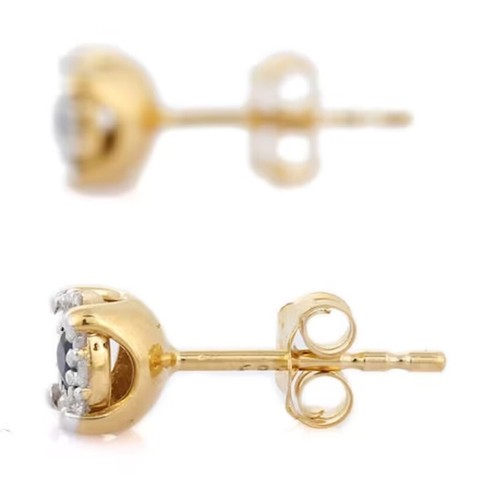 0.50ct Natural Round Diamond 14K BIS Hallmarked Yellow Gold Sapphire Earrings - Picture 3 of 4