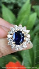 4Ct Oval Cut Blue Sapphire Lab-Created Engagement Ring 14K Yellow Gold Plated