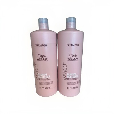 2X Wella INVIGO Recharge Color Refreshing Shampoo for Cool Blondes 33.8 oz +Gift