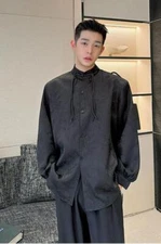 Korean style new Chinese fashion long sleeve stand collar shirt men's tops