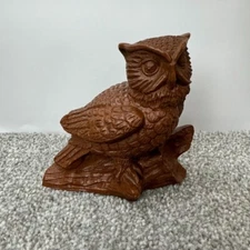 Vintage Red Mill Mfg Carved Owl Figurine Pecan Shell Resin 4" Handcrafted USA