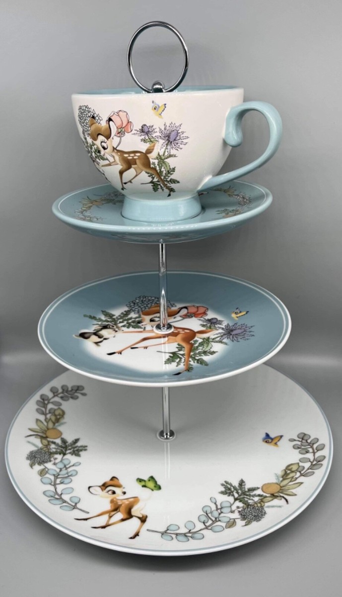 DISNEY BAMBI PORCELAIN PLATE/CUP TIER CAKE SWEET STAND, MATCHES DINNER SET