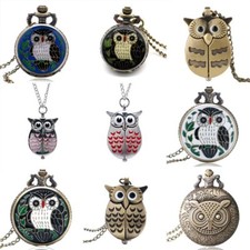 Antique Owl Design Steampunk Analog Quartz Pocket Watch Necklace with Chain