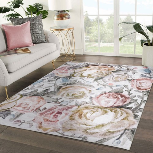 Extra Large Lounges Rug Pastel Pink Rose Floral Beautiful Modern Carpet 240x340 - Picture 9 of 16