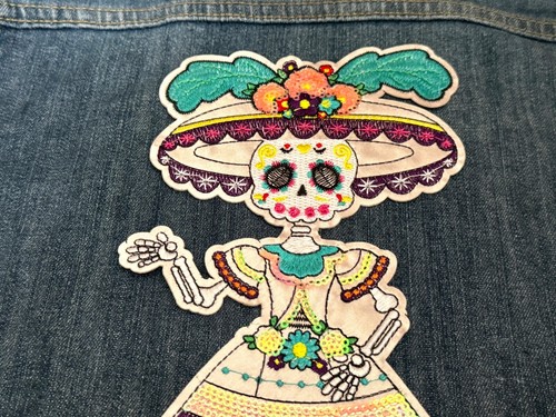 Catrina Applique Dia de Muertos Iron on Patch Large Floral Sequin & Fabric Nice! - Picture 5 of 9