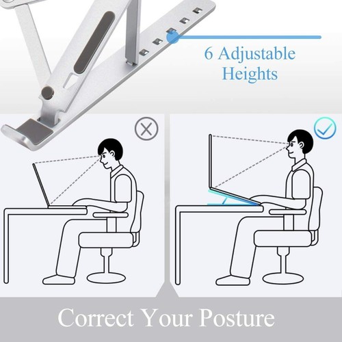 Tasshz Laptop Desk Stand Adjustable Portable Aluminum 6-Levels Height Foldable - Picture 3 of 7