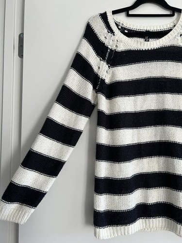 MISS SHOP Knit Long Sleeve Top Jumper Black & White Striped Stretch Size 10 - Picture 3 of 6