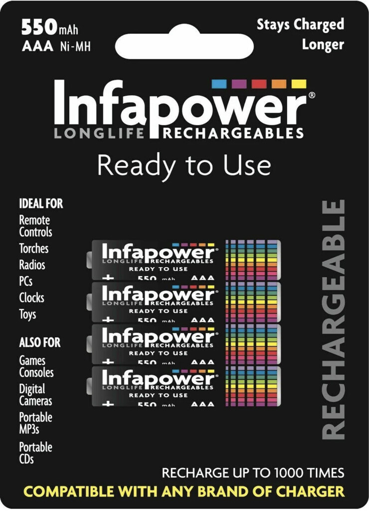 (PACK OF 4) INFAPOWER 550 mAh RECHARGEABLE AAA Ni-MH  BATTERIES B009 UK SELLER