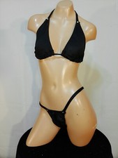 Exotic dancer stripper medium black two piece bikini dance outfit - dancewear