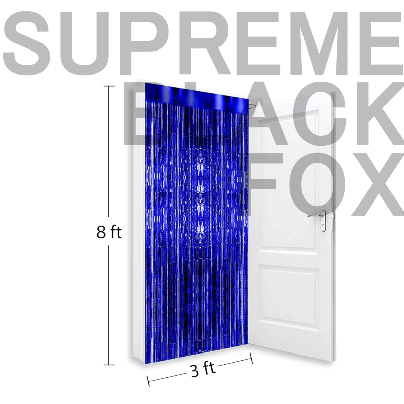3 Metallic Blue Foil Fringe Curtain Backdrop Party Decor Photo Support 3ft x 8ft - Image 2 of 4