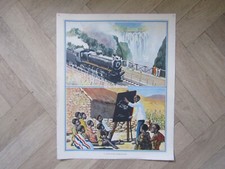Old mid century school print picture - A village school in Basutoland - 53 X 43