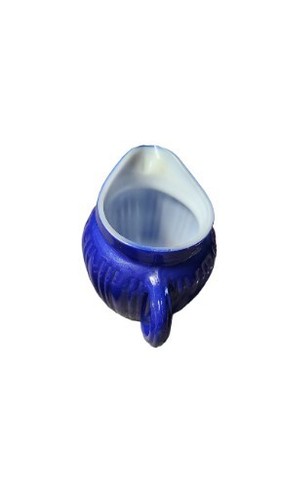 Vtg Hazel Atlas Platonite Ribbed Blue Fired On White Milk Glass Creamer Pitcher - Picture 3 of 7