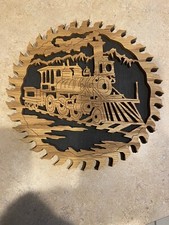 Train scene in a saw blade scroll saw cut handmade By DON BURDICK