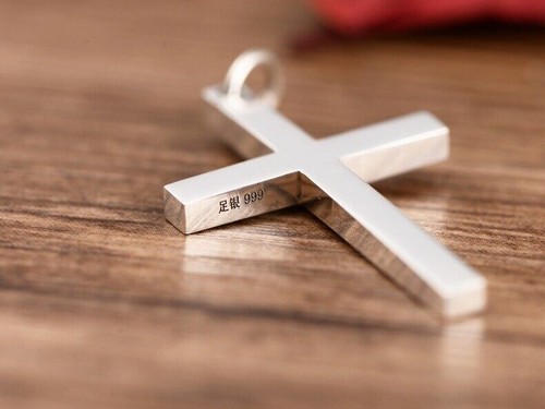 Pure Silver 999 Pendant For Women Cross Sterling Silver 925 Smooth Men's Pendant - Picture 10 of 11