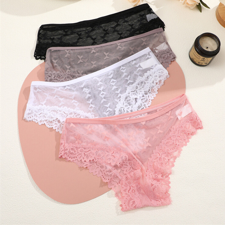 4pack Lot Womens Sexy Panties Sheer Lace Briefs Thongs Intimate Ladies