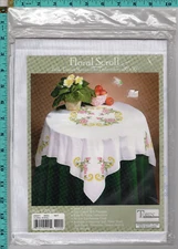 Floral Scroll Tobin Home Fashions Table Topper Stamped 4 Embroidery 36"sq 255021
