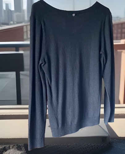 Michael Kors Med Sweater Lightweight Black Vneck Gold Logo Buttons Viscose Blend - Picture 6 of 10
