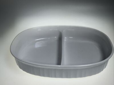 Corning French White F-6-B Liter Divided Oval Casserole Dish FREE  SHIPPING