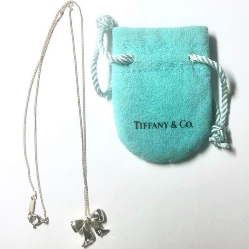 TIFFANY & CO. Necklace Silver 925 w/pouch Bow Pendant Chain Signed Rare Vintage - Picture 10 of 11