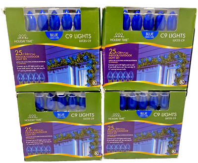 Blue String Light C9 Indoor Outdoor 25 Ct Ceramic Opaque Incandescent LOT OF 4