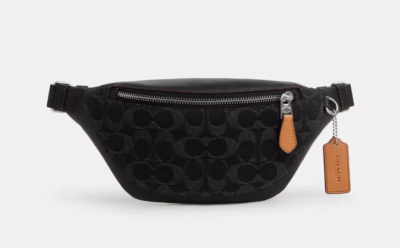 Coach Silver/Black Warren Mini Signature Denim & Leather Belt Bag