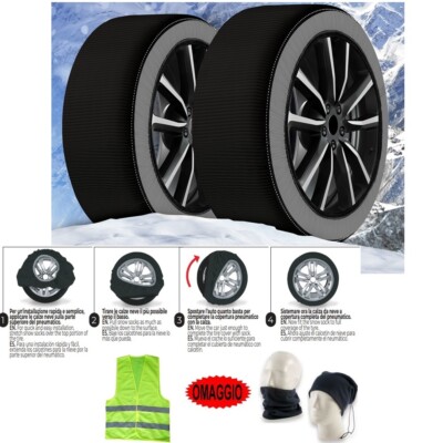 Coppia Calze Da Neve Easy Go Per Pneumatici 215/60 R16, Omologate EN 16662-1, Montaggio Rapido 2 Min, Con Guanti Omaggio