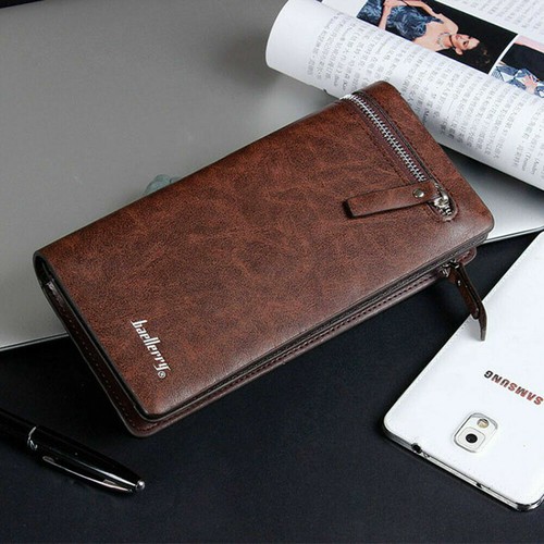 Para Hombres L1 Doble Pliegue Cuero Cremallera Monedero Largo Multi Tarjetero Cartera Bolso sin asas - Imagen 9 de 18
