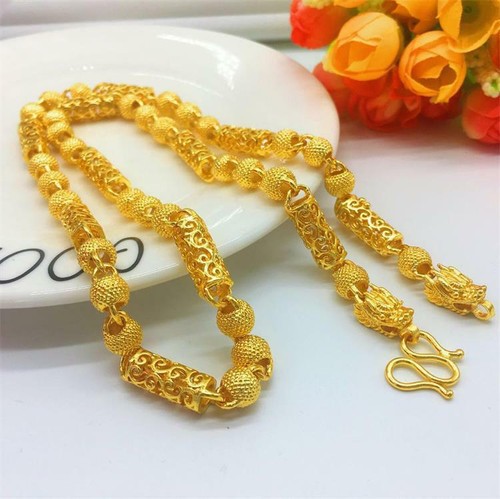 Dragon Head Happy Cloud Men's Chains Necklace 24" Hollow 24K Yellow Gold Plated - Picture 2 of 6