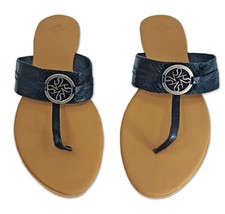 Simply Vera Wang Black Snakeskin T-Strap Flats Thong Sandals Size 9/10 Large