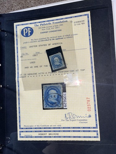 US #86 1c BENNY BOY E GRILL MASS MA CANCEL VF/XF DEEP BLUE 1867 STAMP + PF CERT - Picture 2 of 24