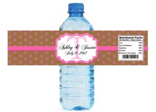 Kraft Paper Pink Glitter Dots Wedding Engagement Party Water Bottle Labels
