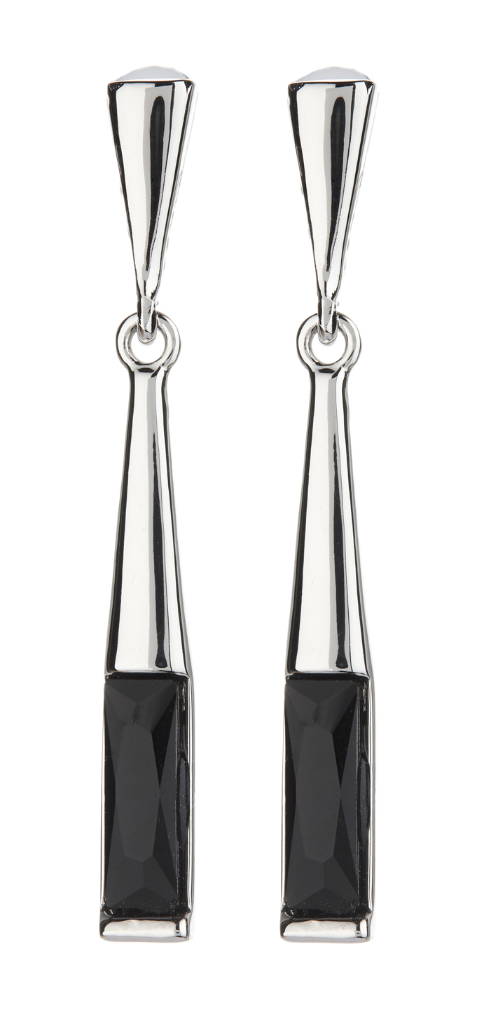 CLIP ON EARRINGS - silver drop dangle earring with a black stone - Bloom