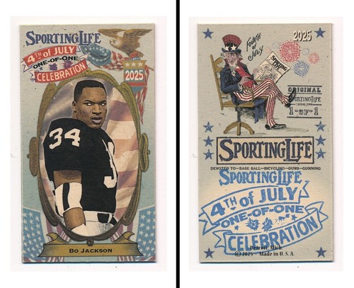 SPORTING LIFE T-SIZE JULY 4th 1-of-1- Bo Jackson, Oakland Raiders Legend!
