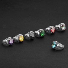 925 Sterling Silver Amethyst Citrine Red Green Mystic Blue Topaz Men's Ring