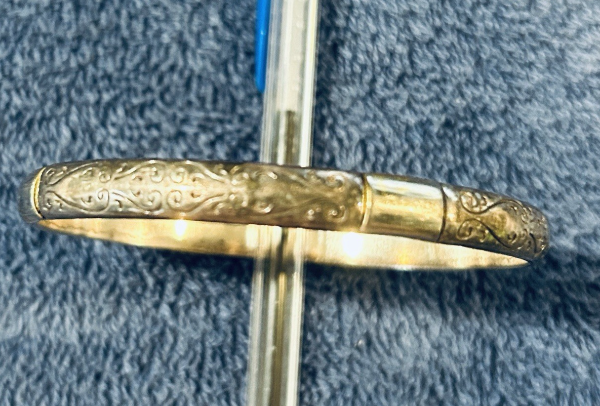 Brighton Silver Plate Black Scroll Venezia Bangle with Gold Trim 7.5 Inches-image