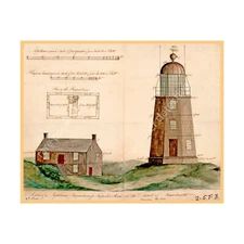 Lighthouse Print, Antique Style Home Décor, 8" x 10", Nautical Décor Drawing