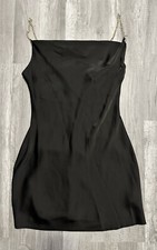 Urban Outfitters Cowl Slip Dress Black Mini Dress Gold Chain Straps Zip Medium