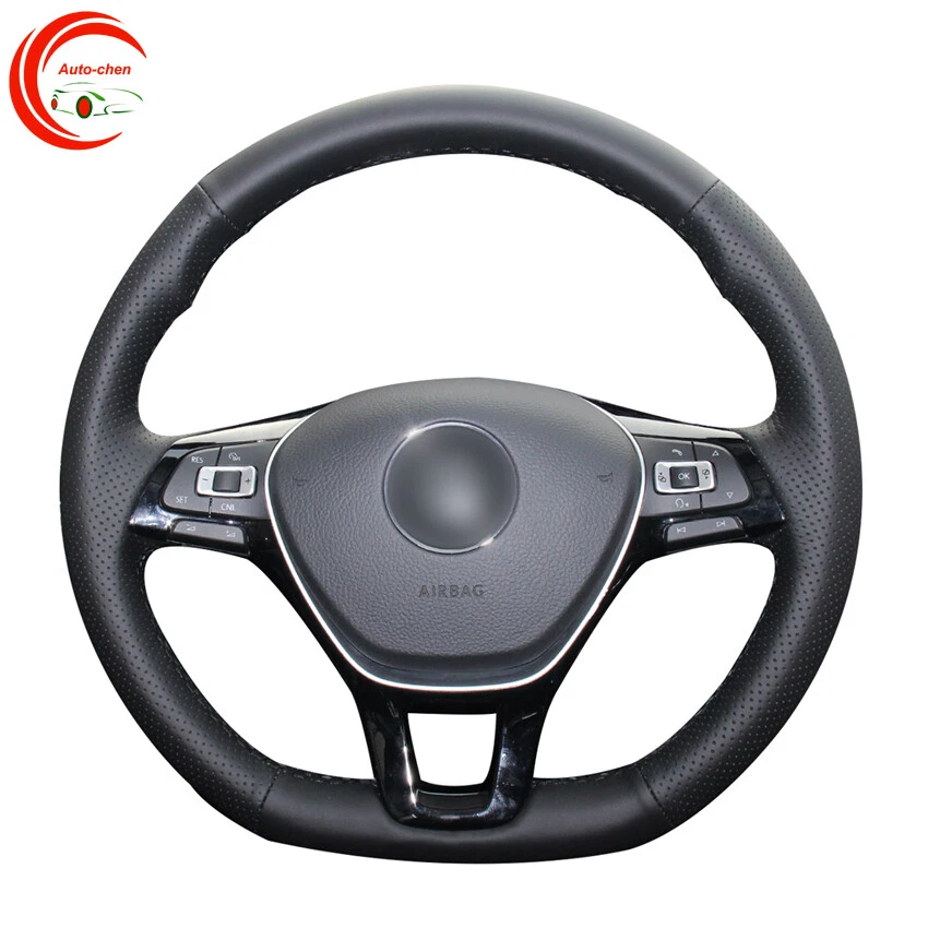 Black PU Leather Steering Wheel Covers for VW Golf 7Polo Tiguan