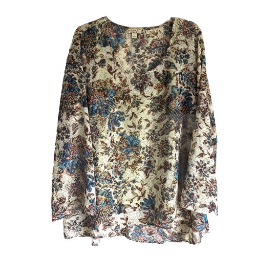 One World Sz 1X Multicolor Floral Top Blouse W/Attached Cami Long Sleeve - Picture 8 of 14