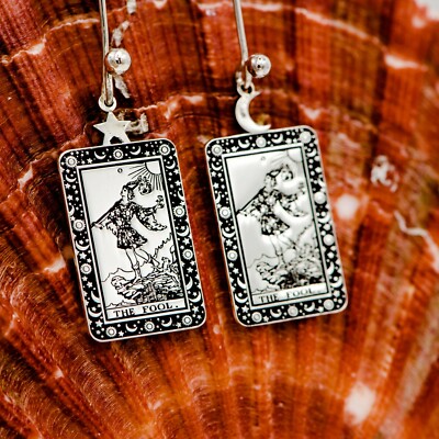 Dreamed by Magic The Fool Tarot 925 Sterling Silver Engraved Earrings Jewelry