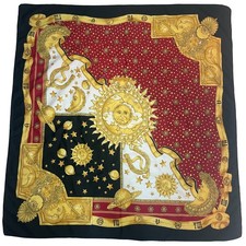 Vintage Scarf Baroque Sun Moon Star Celestial Astrology Gold Red Black