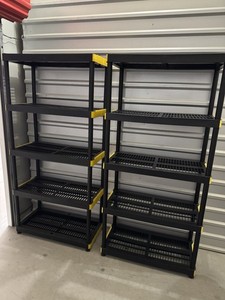 Heavy Duty Black Plastic Warehouse Shelving Units with Yellow Corners, Set of 2
