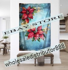 Poinsettia Blue tapestry stylish holiday decor 59X82 in