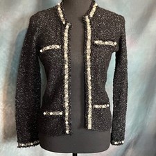 White House Black Market LS Pearl Tweed Jacket Black Size XXSP