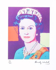 RARE ORIG SIGNED ANDY WARHOL QEII LINOCUT (NOT COMMON SILKSCREEN!) SOLD FOR $78k