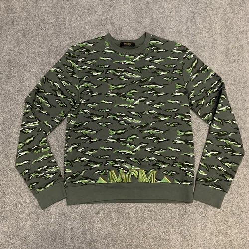 MONCLER Maglione pullover uomo MCM stampa mimetica logo cotone verde taglia S