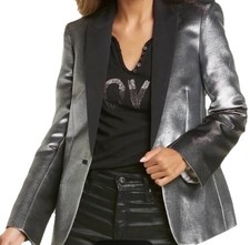 ZADIG  VOLTAIRE Verdy Metallic Single-Breasted Blazer In Silver Sz 38