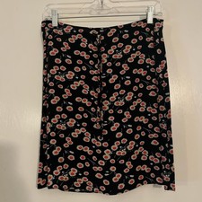 Esprit Vintage Womens 3/4 XS Floral Rayon Knee Skirt Black Red Tan Flaw